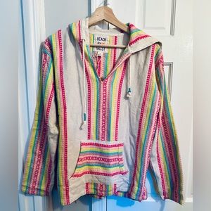 Beach By Exist Embroidered Baja Pullover Lightweight Bohemian Hoodie M